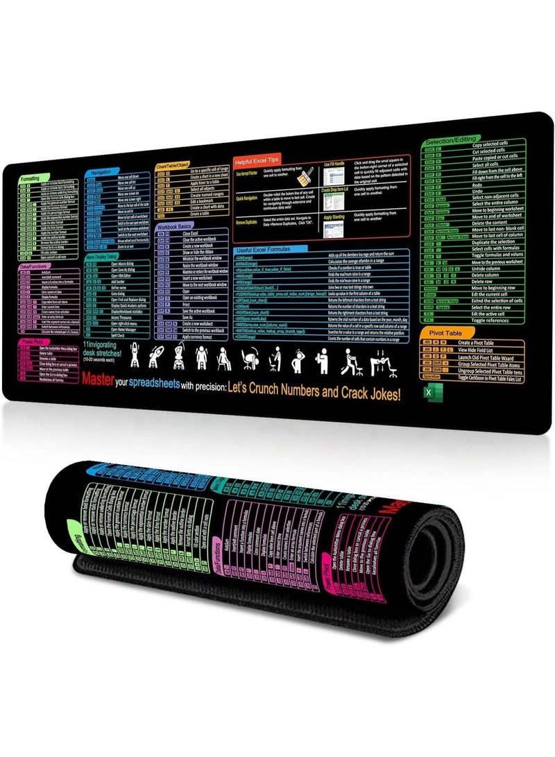 Shortcuts Mouse Pad Extended XL Keyboard Mat with Over 200 Office Shortcuts for Work, Gaming & Home 80cm X 30cm (25) - Image 1